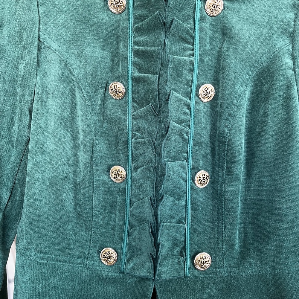 NWT Kate Rosy Women’s Ruffle Military Jacket Blazer Green Size Medium - Picture 8 of 14